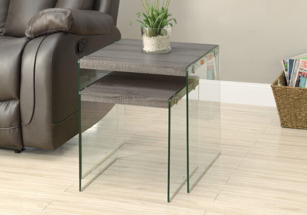 Dark taupe glass 2-piece set nesting table