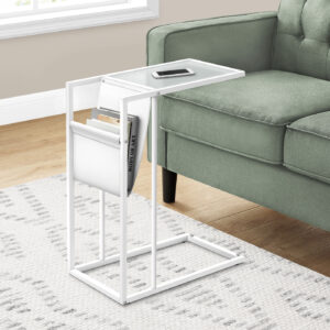 Accent Table, C-shaped, End, Side, Snack, Magazine Storage, Living Room, Bedroom, White Leather Look, White Metal, Contemporary, Modern