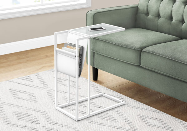 Accent Table, C-shaped, End, Side, Snack, Magazine Storage, Living Room, Bedroom, White Leather Look, White Metal, Contemporary, Modern