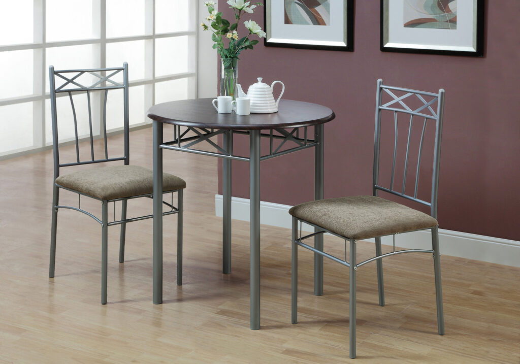 Espresso silver metal 3-piece dining set