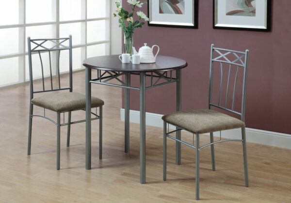 Espresso silver metal 3-piece dining set