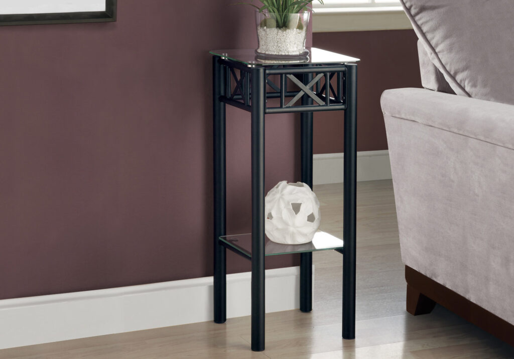Black metal glass accent table