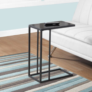 Accent Table, C-shaped, End, Side, Snack, Living Room, Bedroom, Black Tempered Glass, Black Metal, Contemporary, Modern