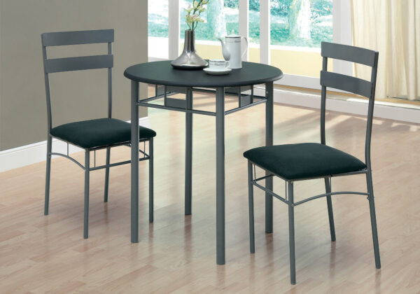 Black silver metal 3-piece dining set