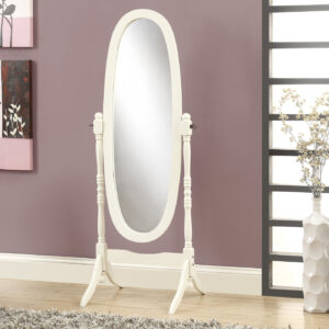 Antique white wood oval frame mirror