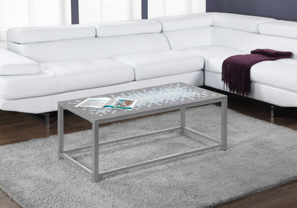 Coffee Table, Accent, Cocktail, Rectangular, Living Room, 42″ L, Blue Tile, Grey Metal, Transitional