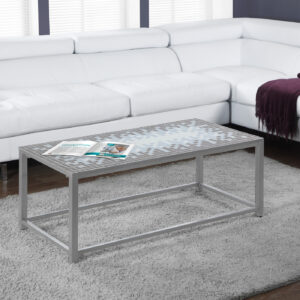 Coffee Table, Accent, Cocktail, Rectangular, Living Room, 42" L, Blue Tile, Grey Metal, Transitional