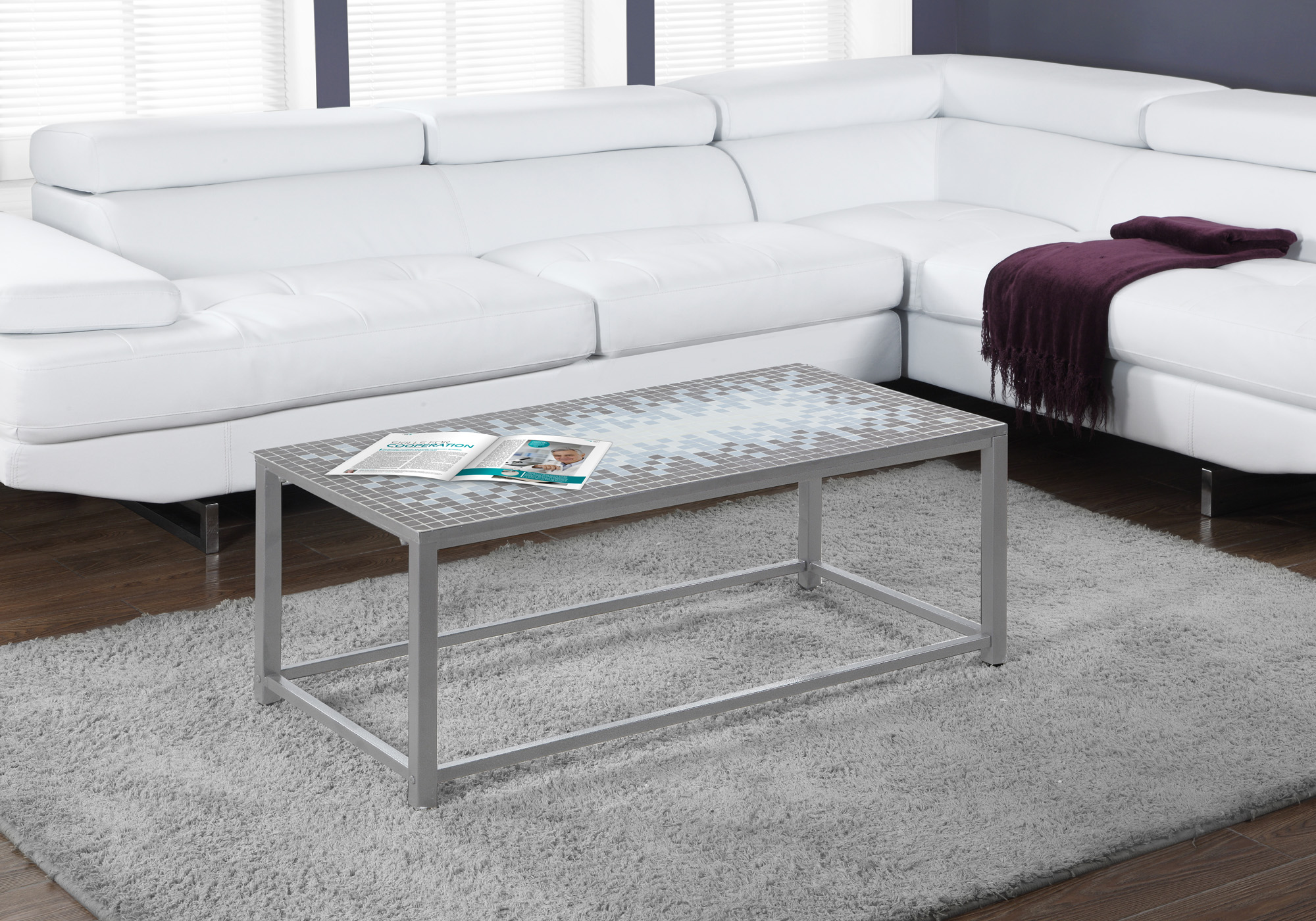 Coffee Table, Accent, Cocktail, Rectangular, Living Room, 42″ L, Blue Tile, Grey Metal, Transitional