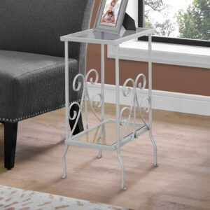 Accent Table, Side, End, Nightstand, Lamp, Living Room, Bedroom, Tempered Glass, Grey Metal, Transitional
