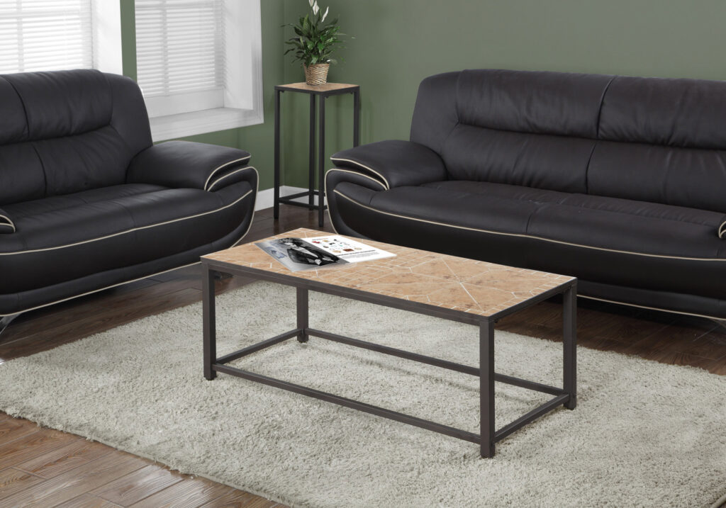 Coffee Table, Accent, Cocktail, Rectangular, Living Room, 42″ L, Brown Tile, Brown Metal, Transitional