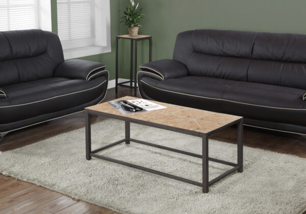 Coffee Table, Accent, Cocktail, Rectangular, Living Room, 42″ L, Brown Tile, Brown Metal, Transitional
