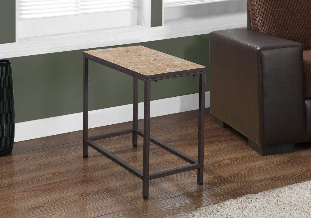 Accent Table, Side, End, Nightstand, Lamp, Living Room, Bedroom, Brown Tile, Brown Metal, Transitional