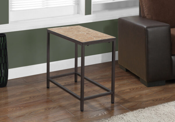 Accent Table, Side, End, Nightstand, Lamp, Living Room, Bedroom, Brown Tile, Brown Metal, Transitional