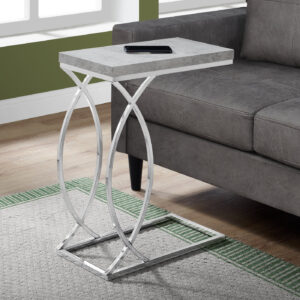 Accent Table, C-shaped, End, Side, Snack, Living Room, Bedroom, Grey Laminate, Chrome Metal, Contemporary, Modern