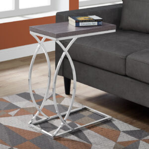 Accent Table, C-shaped, End, Side, Snack, Living Room, Bedroom, Grey Laminate, Chrome Metal, Contemporary, Modern