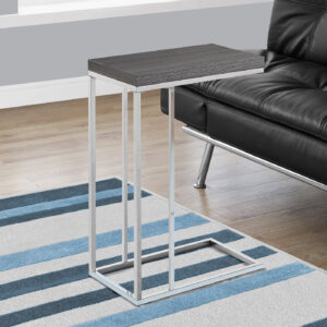 Accent Table, C-shaped, End, Side, Snack, Living Room, Bedroom, Grey Laminate, Chrome Metal, Contemporary, Modern