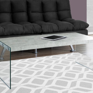 Coffee Table, Accent, Cocktail, Rectangular, Living Room, 44"L, Grey Laminate, Clear Tempered Glass, Contemporary, Modern