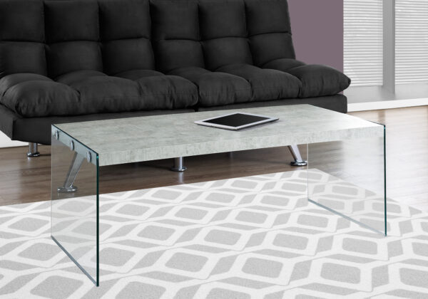 Coffee Table, Accent, Cocktail, Rectangular, Living Room, 44″L, Grey Laminate, Clear Tempered Glass, Contemporary, Modern