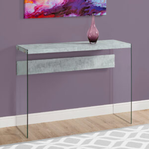 Accent Table, Console, Entryway, Narrow, Sofa, Living Room, Bedroom, Grey Laminate, Clear Tempered Glass, Contemporary, Modern