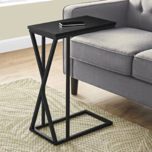 Accent Table, C-shaped, End, Side, Snack, Living Room, Bedroom, Black Laminate, Black Metal, Contemporary, Modern