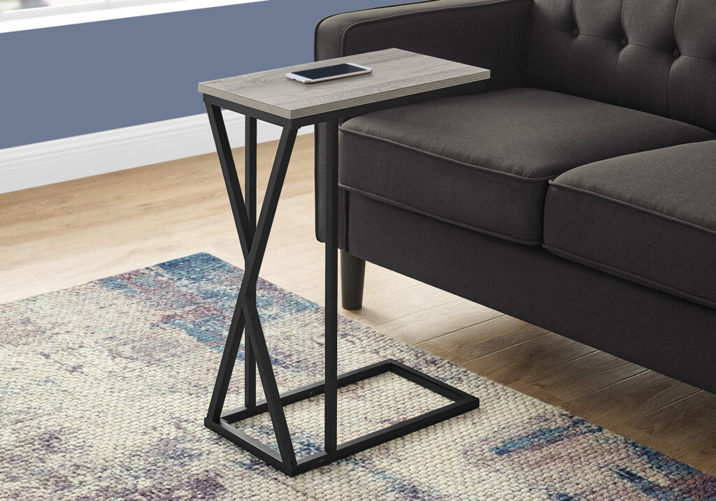 Accent Table, C-shaped, End, Side, Snack, Living Room, Bedroom, Grey Laminate, Black Metal, Contemporary, Modern