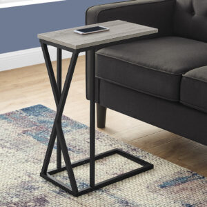 Accent Table, C-shaped, End, Side, Snack, Living Room, Bedroom, Grey Laminate, Black Metal, Contemporary, Modern