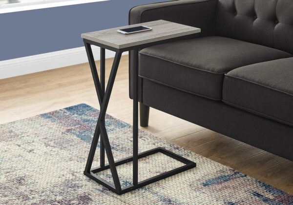 Accent Table, C-shaped, End, Side, Snack, Living Room, Bedroom, Grey Laminate, Black Metal, Contemporary, Modern