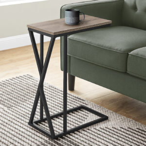Accent Table, C-shaped, End, Side, Snack, Living Room, Bedroom, Brown Laminate, Black Metal, Contemporary, Modern