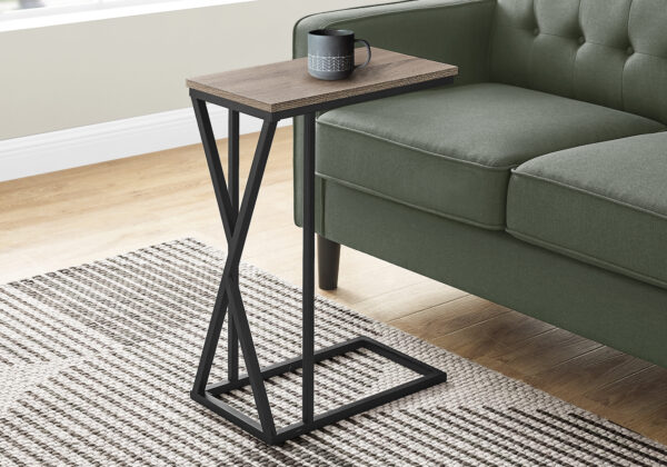 Accent Table, C-shaped, End, Side, Snack, Living Room, Bedroom, Brown Laminate, Black Metal, Contemporary, Modern