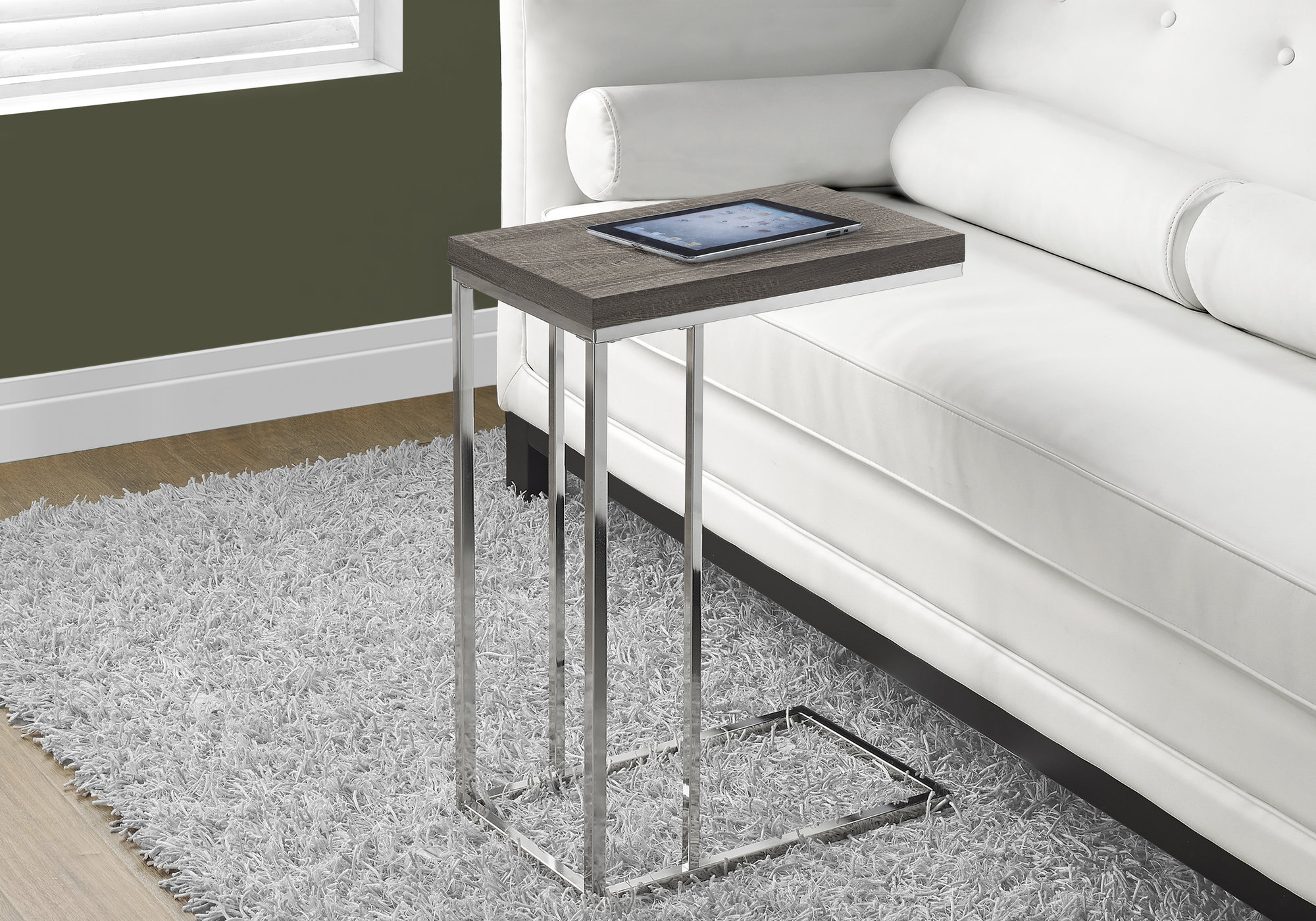 Dark taupe metal chrome accent table