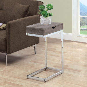 Dark taupe metal chrome drawer accent table