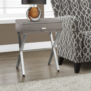 Accent Table, Side, End, Nightstand, Lamp, Storage Drawer, Living Room, Bedroom, Brown Laminate, Chrome Metal, Contemporary, Modern