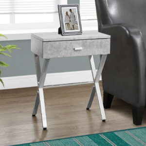 Accent Table, Side, End, Nightstand, Lamp, Storage Drawer, Living Room, Bedroom, Grey Laminate, Chrome Metal, Contemporary, Modern