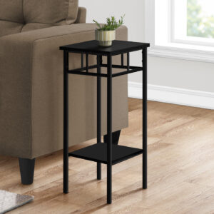 Accent Table, Side, End, Plant Stand, Square, Living Room, Bedroom, Black Laminate, Black Metal, Contemporary, Modern