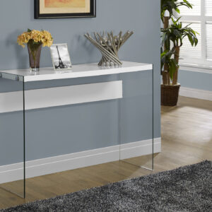 Accent Table, Console, Entryway, Narrow, Sofa, Living Room, Bedroom, Glossy White Laminate, Clear Tempered Glass, Contemporary, Modern