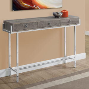 Accent Table, Console, Entryway, Narrow, Sofa, Storage Drawer, Living Room, Bedroom, Brown Laminate, Chrome Metal, Contemporary, Modern