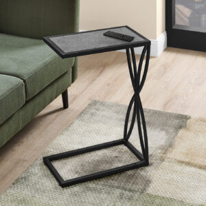 Accent Table, C-shaped, End, Side, Snack, Living Room, Bedroom, Grey Laminate, Black Metal, Contemporary, Modern