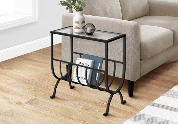 Black metal glass accent table