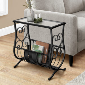 Black metal glass satin accent table