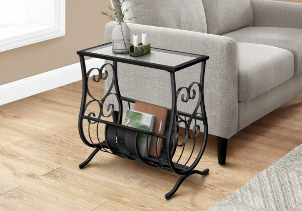 Black metal glass satin accent table