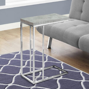 Accent Table, C-shaped, End, Side, Snack, Living Room, Bedroom, Grey Laminate, Chrome Metal, Contemporary, Modern