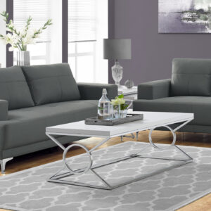 Coffee Table, Accent, Cocktail, Rectangular, Living Room, 44"L, Glossy White Laminate, Chrome Metal, Contemporary, Modern