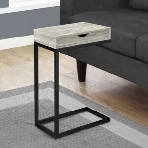 Accent Table, C-shaped, End, Side, Snack, Storage Drawer, Living Room, Bedroom, Grey Laminate, Black Metal, Contemporary, Modern