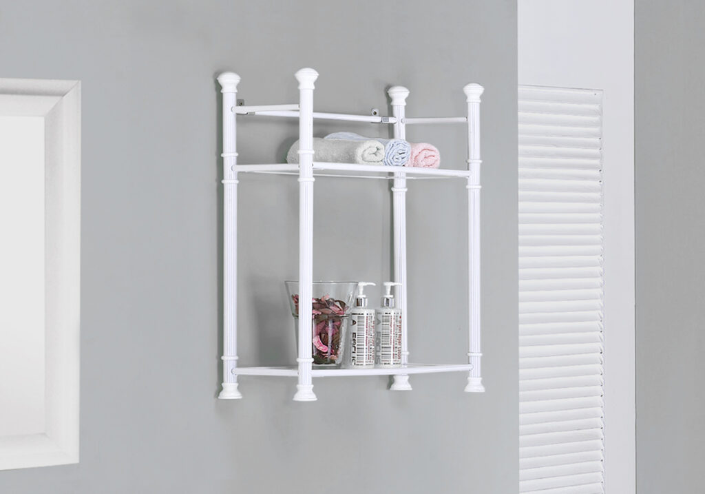 Bathroom Accent, Shelves, Storage, Tempered Glass, White Metal, Contemporary, Modern