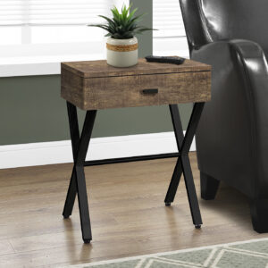 Accent Table, Side, End, Nightstand, Lamp, Storage Drawer, Living Room, Bedroom, Brown Laminate, Black Metal, Contemporary, Modern