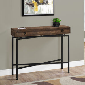 Accent Table, Console, Entryway, Narrow, Sofa, Storage Drawer, Living Room, Bedroom, Brown Laminate, Black Metal, Contemporary, Modern