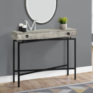 Accent Table, Console, Entryway, Narrow, Sofa, Storage Drawer, Living Room, Bedroom, Grey Laminate, Black Metal, Contemporary, Modern