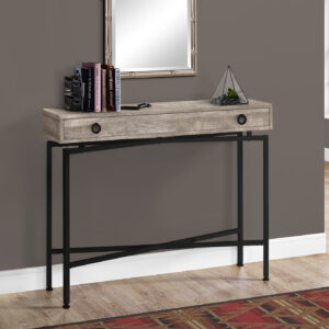 Accent Table, Console, Entryway, Narrow, Sofa, Storage Drawer, Living Room, Bedroom, Beige Laminate, Black Metal, Contemporary, Modern