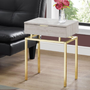 Accent Table, Side, End, Nightstand, Lamp, Storage Drawer, Living Room, Bedroom, Beige Marble Look Laminate, Gold Metal, Contemporary, Modern