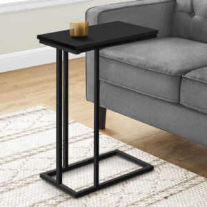 Accent Table, C-shaped, End, Side, Snack, Living Room, Bedroom, Black Laminate, Black Metal, Contemporary, Modern
